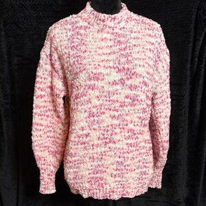 SHEIN Pink and White Cowl Neck Sweater